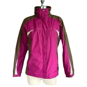 COLUMBIA women’s pink and brown waterproof, fleece lined ski jacket